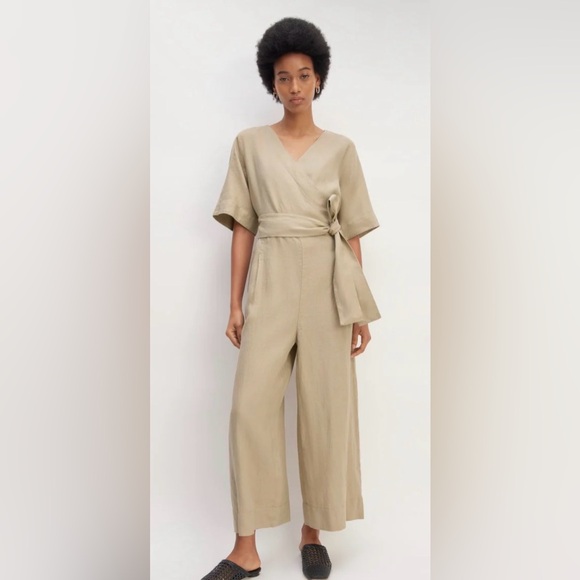 Everlane Pants - NWT Everlane European Flax Linen Wide Leg Wrap Khaki Tone Belted Jumpsuit Summer